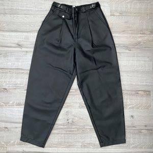 Zara Black Vegan Faux Leather Balloon Leg Ankle Cropped Pants Trousers 4